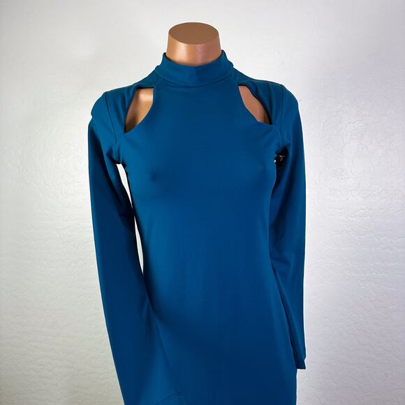 Susana Monaco Cutout Long Sleeve Mock Neck Mini Dress Blue S NWT Cocktail Party - Picture 4 of 12